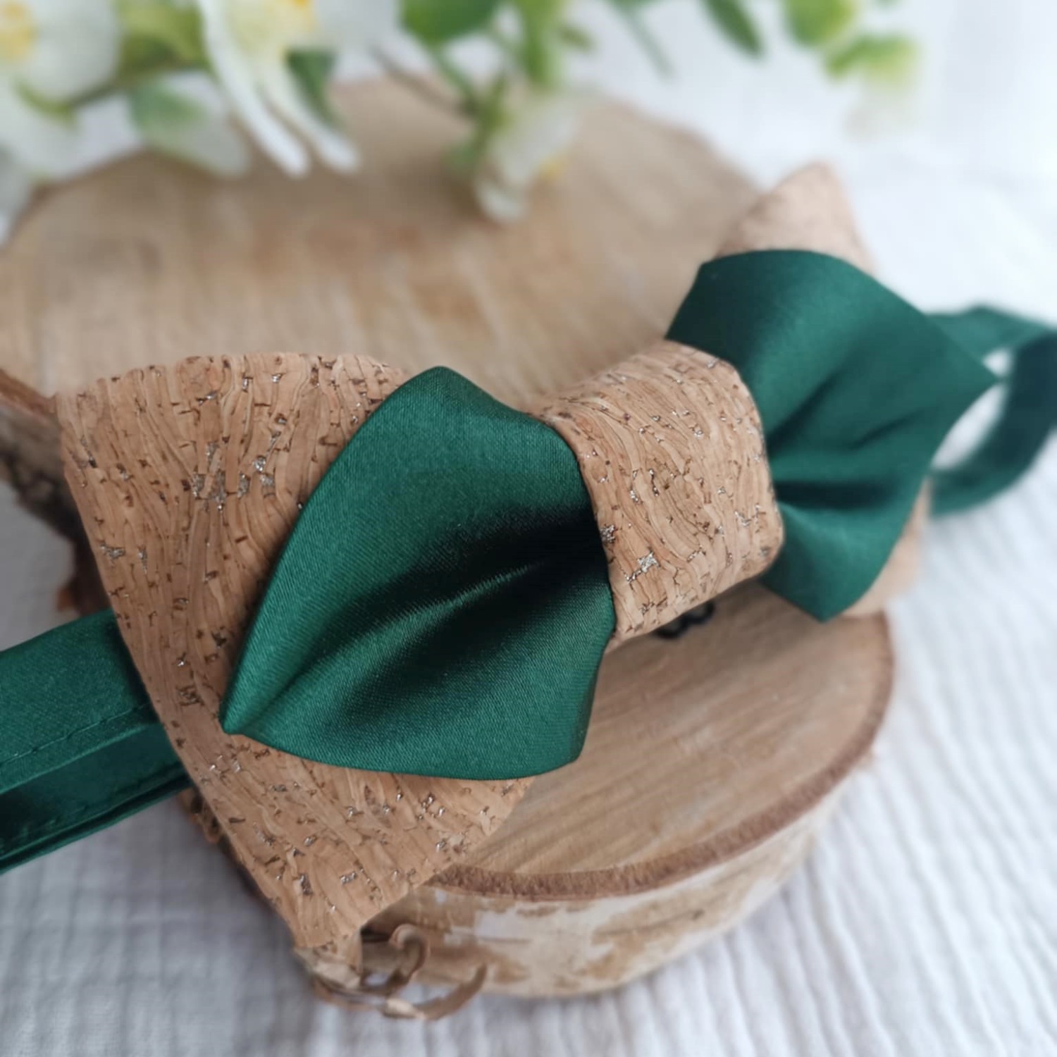 noeud papillon liège satin vert émeraude made in france