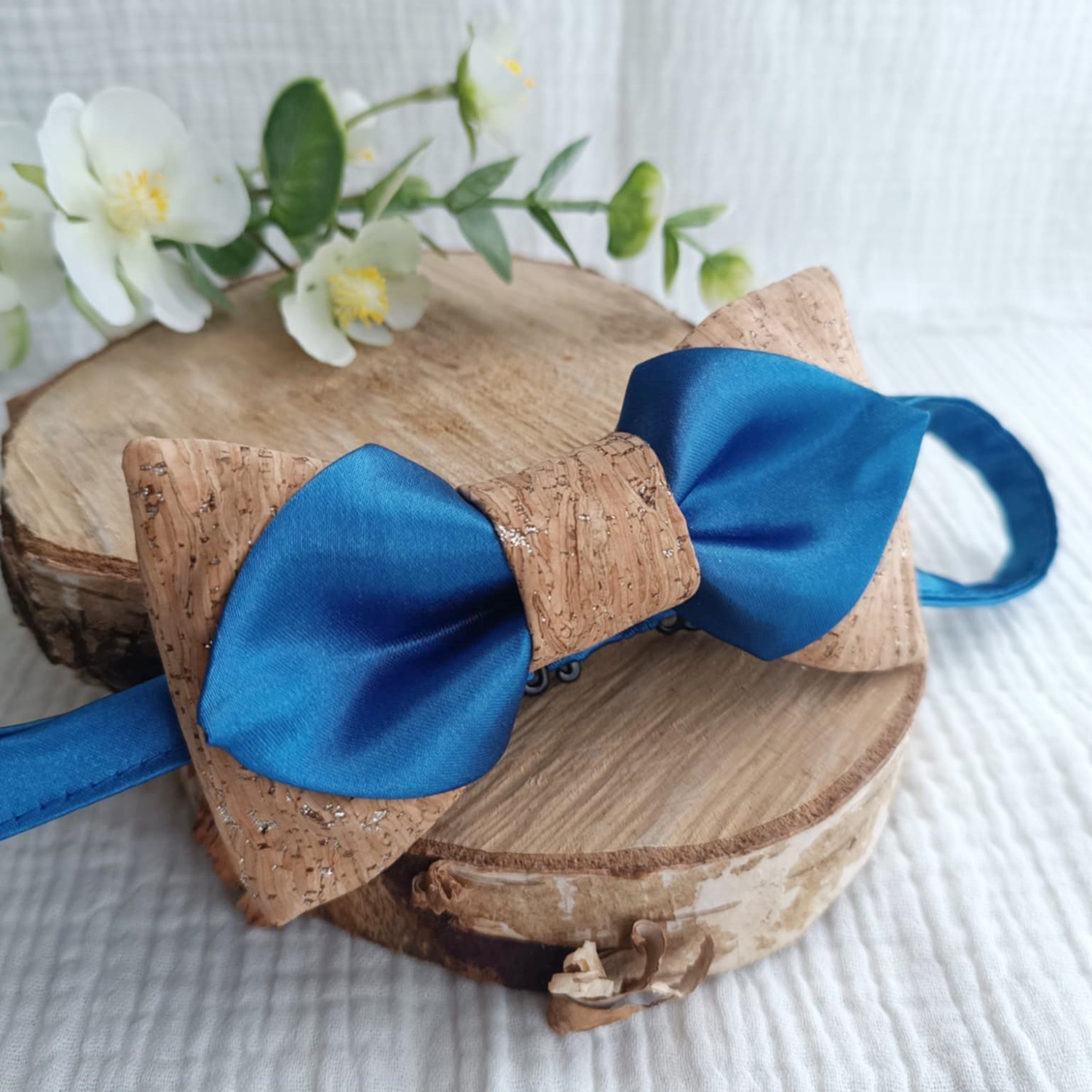noeud papillon mariage bleu roi liège satin homme