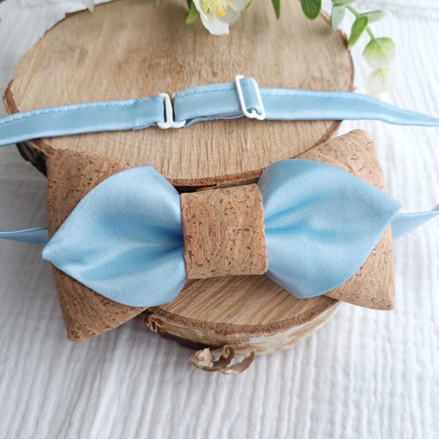 noeud papillon mariage homme bleu ciel liège satin boheme champetre