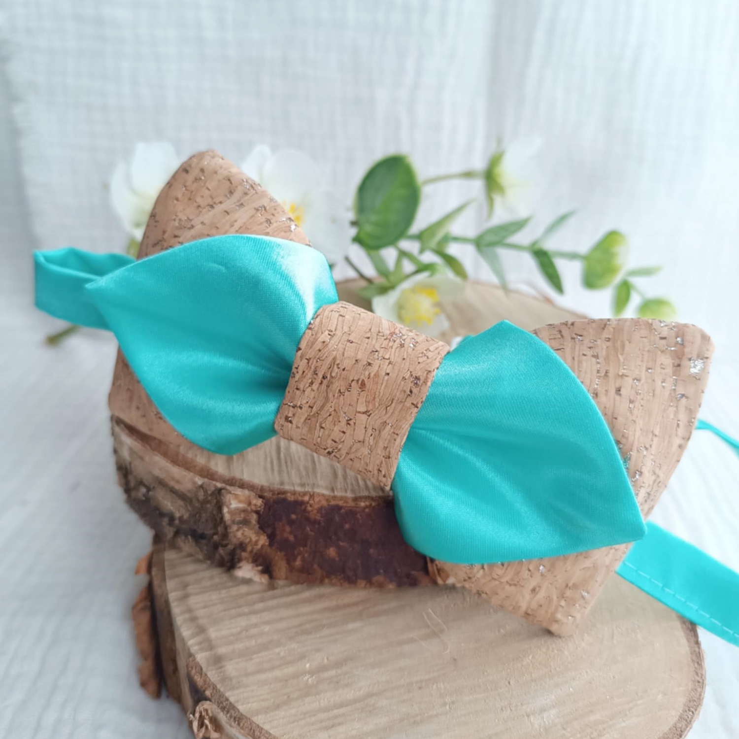 noeud papillon made in france mariage boheme mer bleu vert liège satin