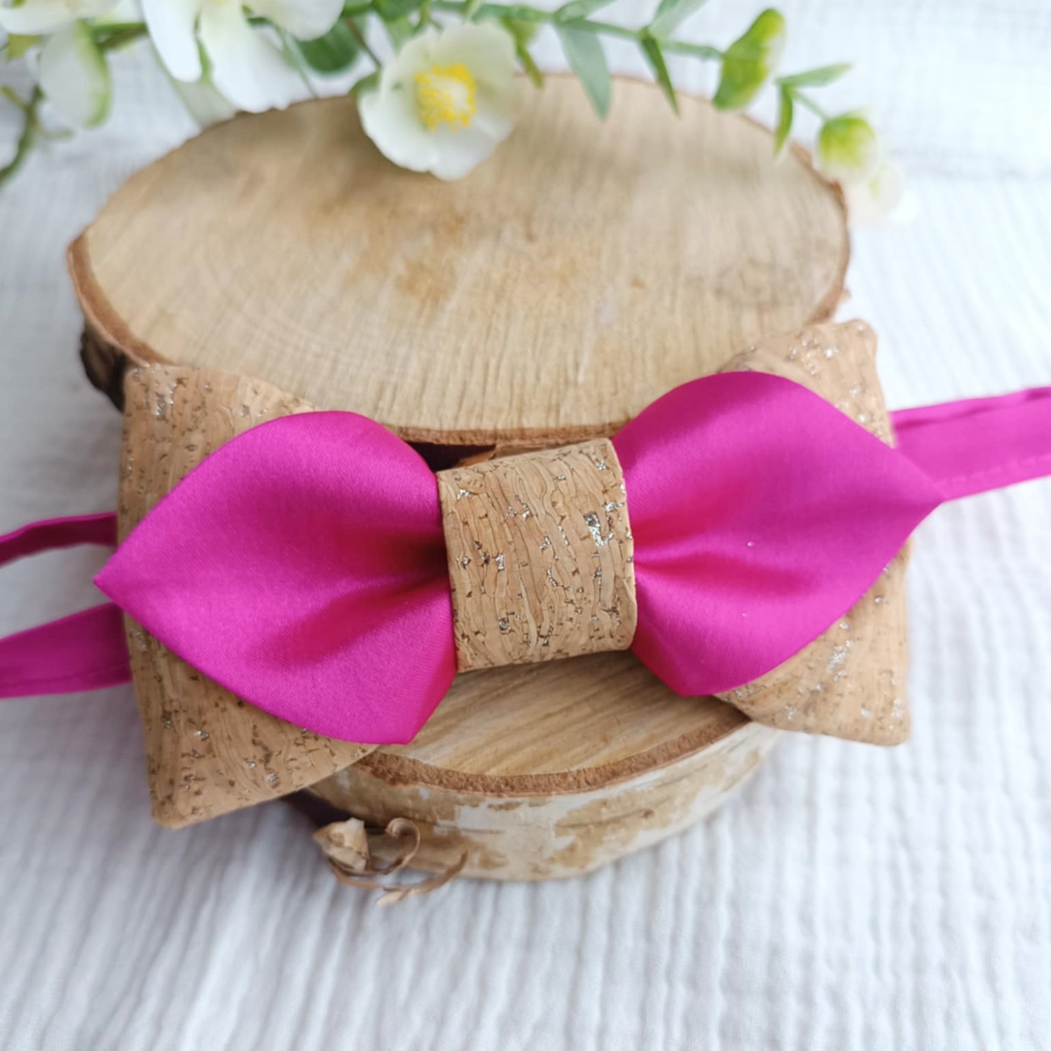noeud papillon satin liège fuchsia mariage boheme champetre