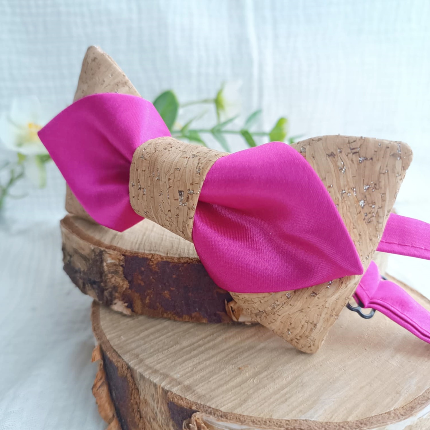 noeud papillon mariage liège satin fuchsia original