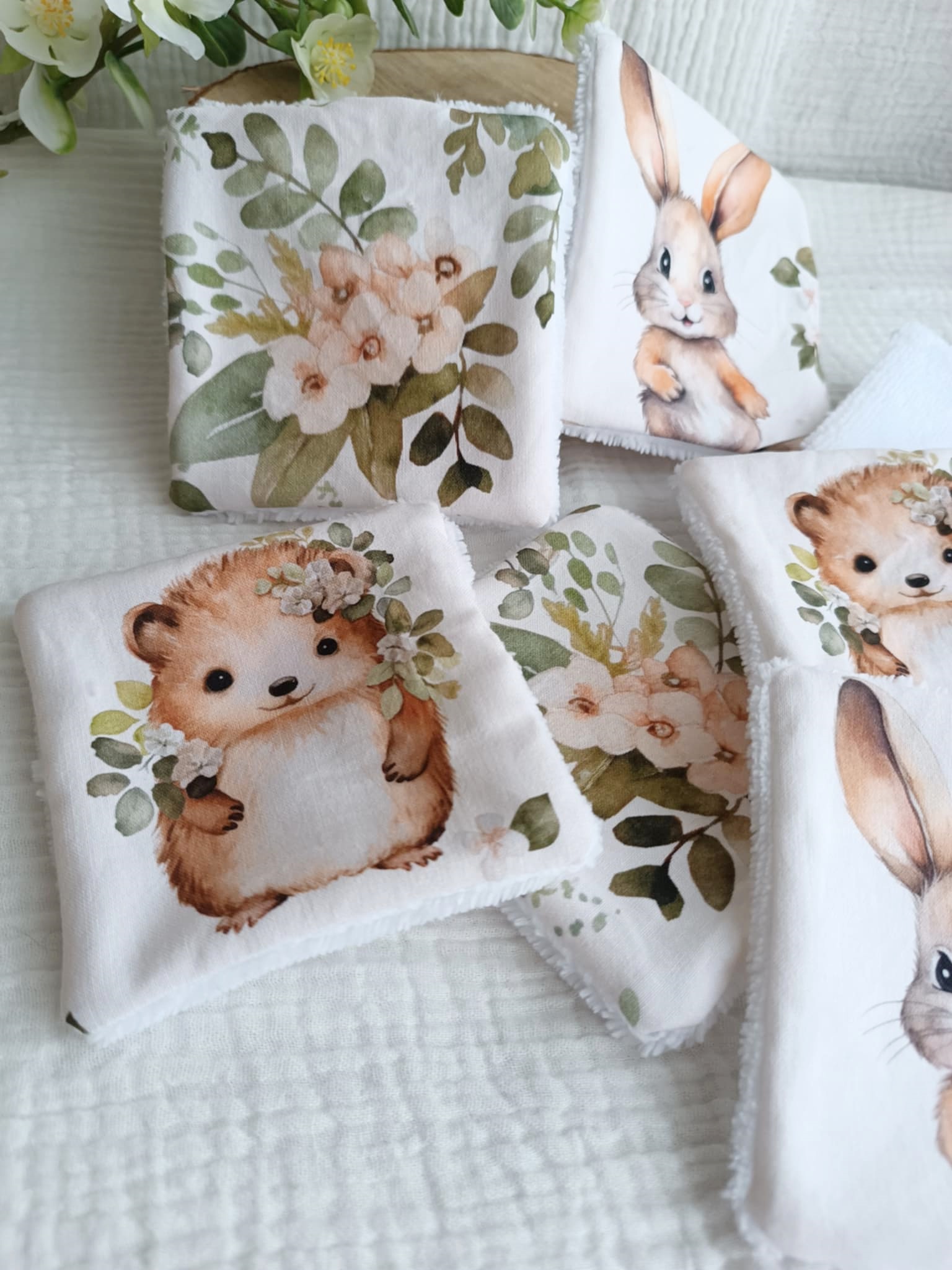 lingettes bébé éponge bambou lapin animaux foret