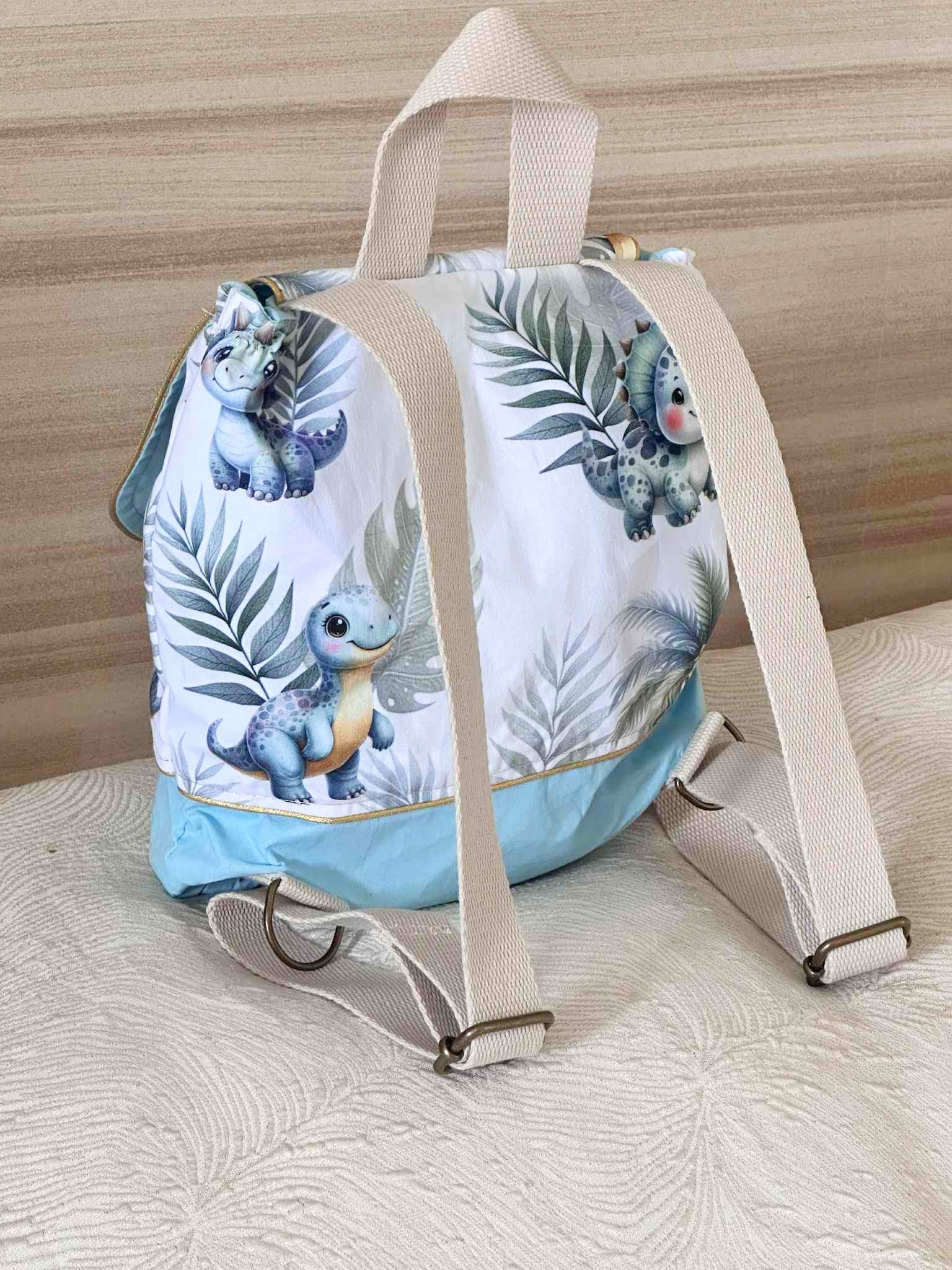 sac à dos enfant maternelle crèche dinosaures turquoise