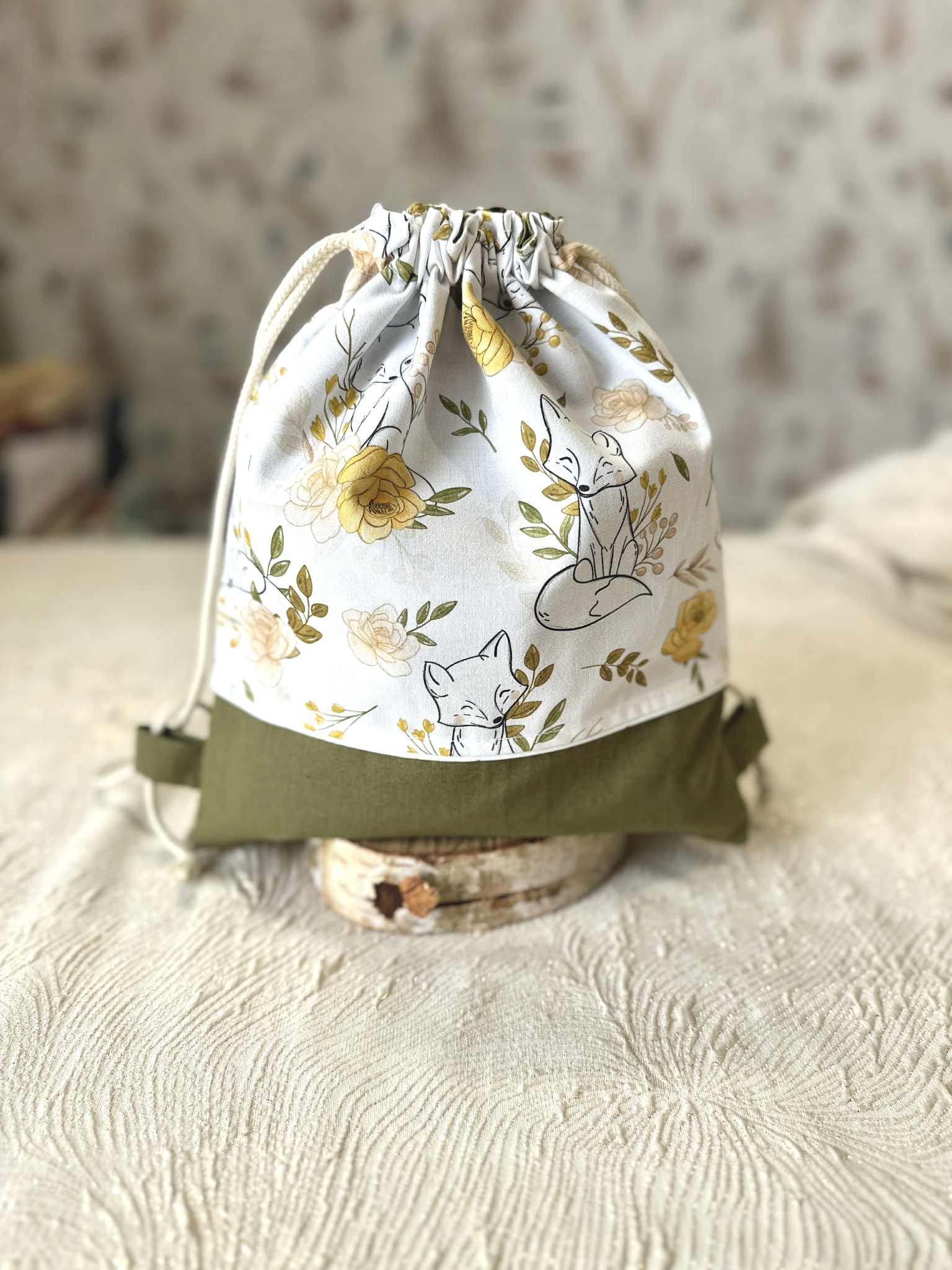 sac à dos enfant renard fleurs coulissant