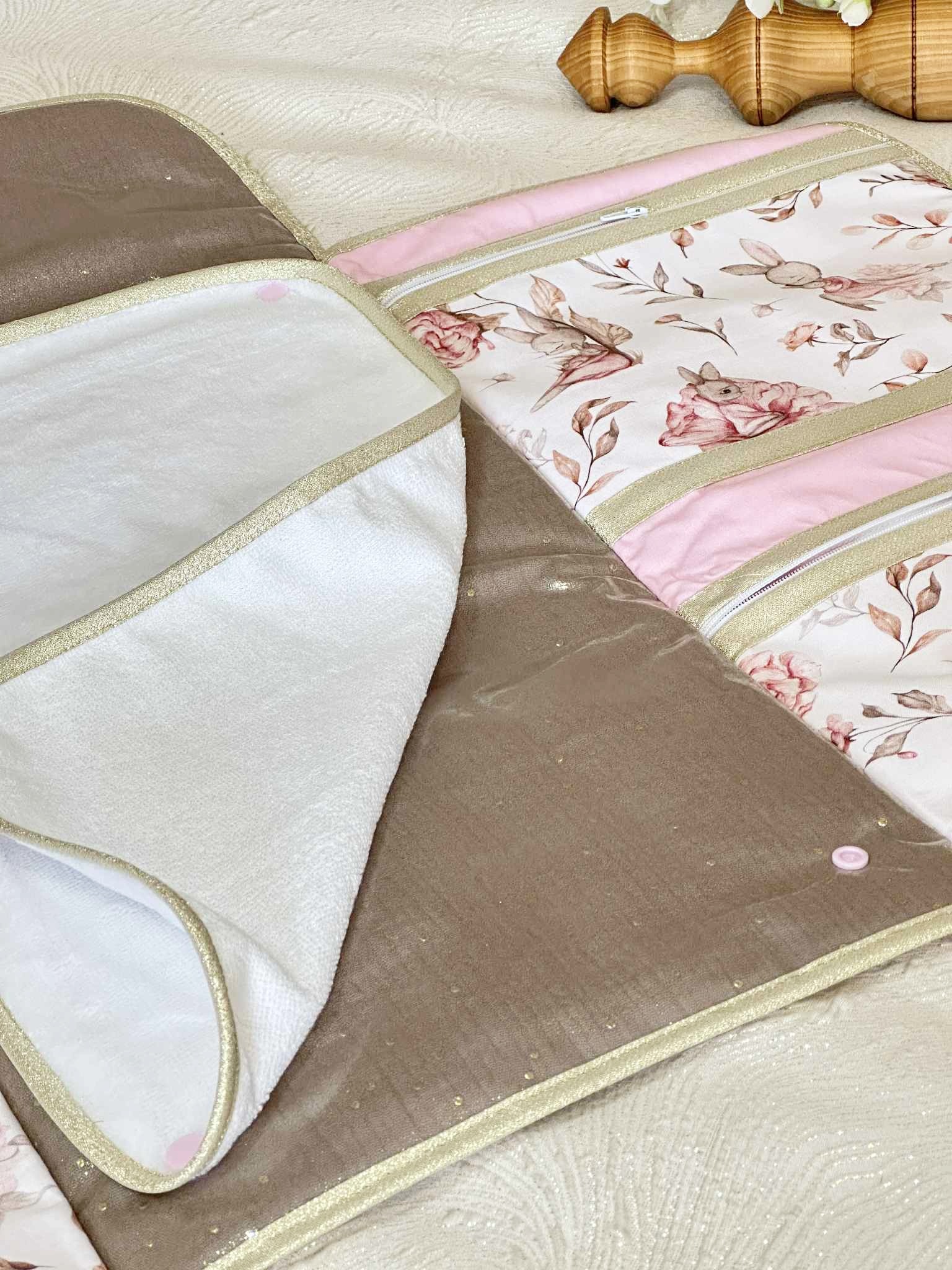 tapis à langer étanche pliable bambou lapin rose câlin poudré