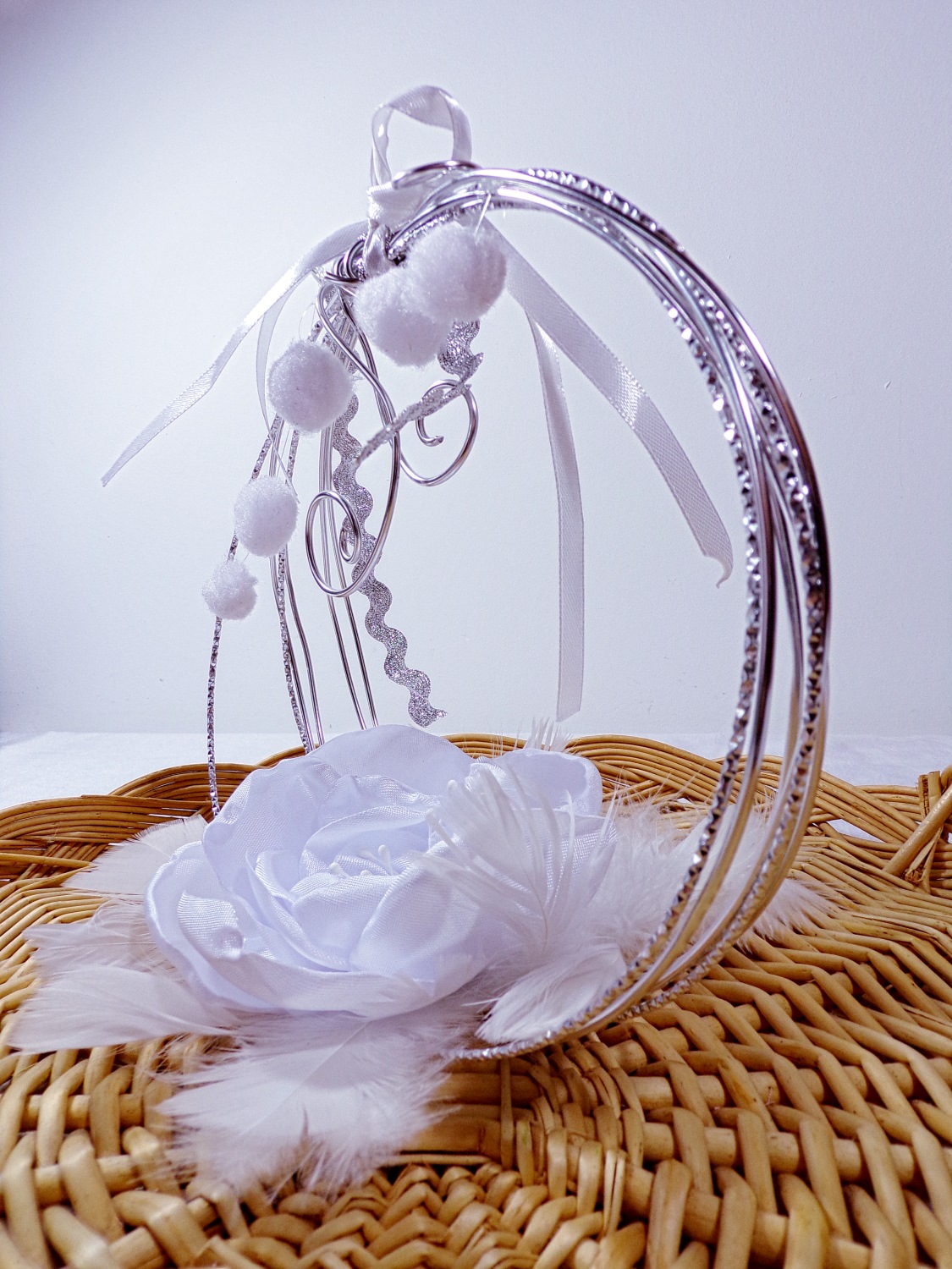 porte alliances panier rond fleurs blanc argent mariage personnalisé