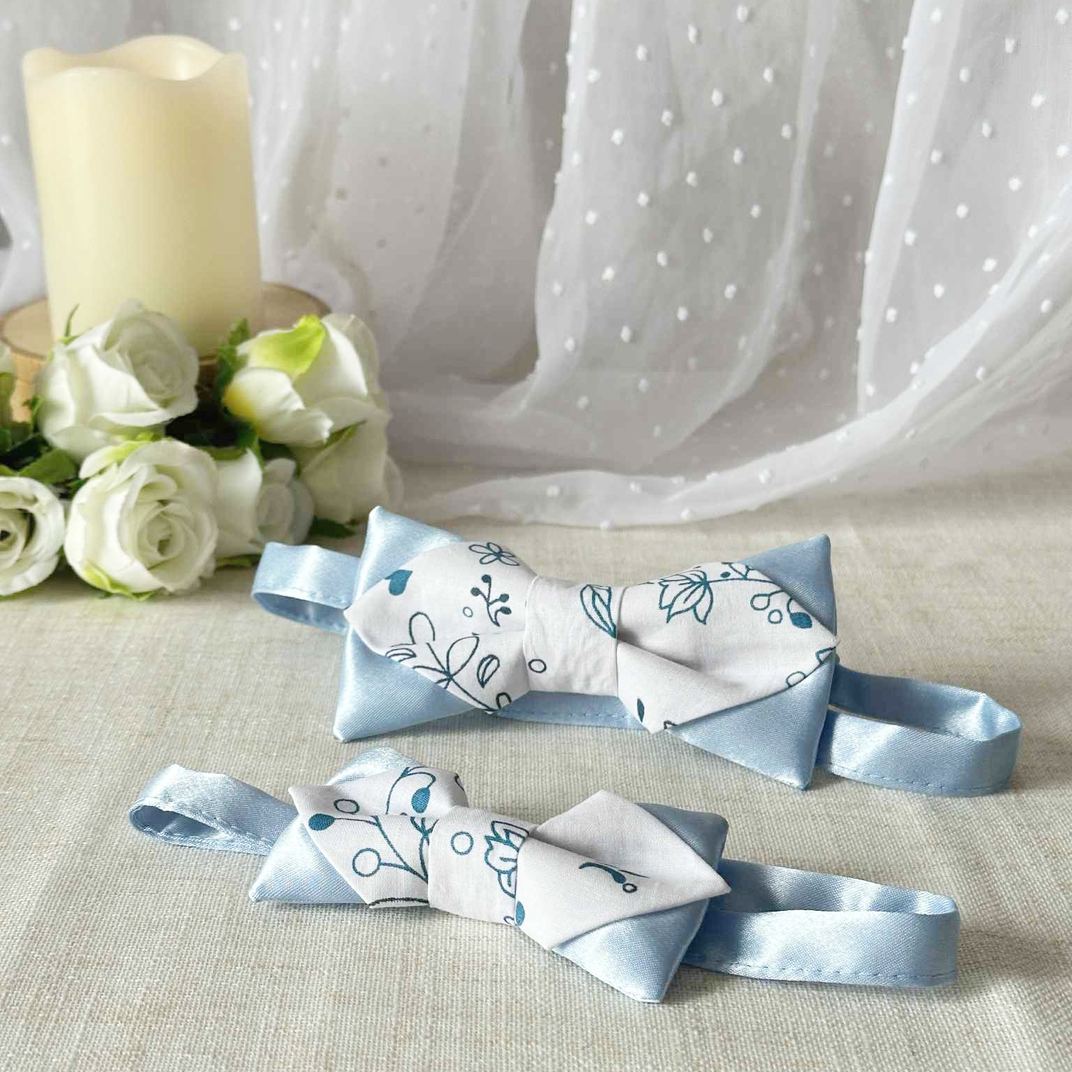 noeud papillon satin fleurs bleu mariage