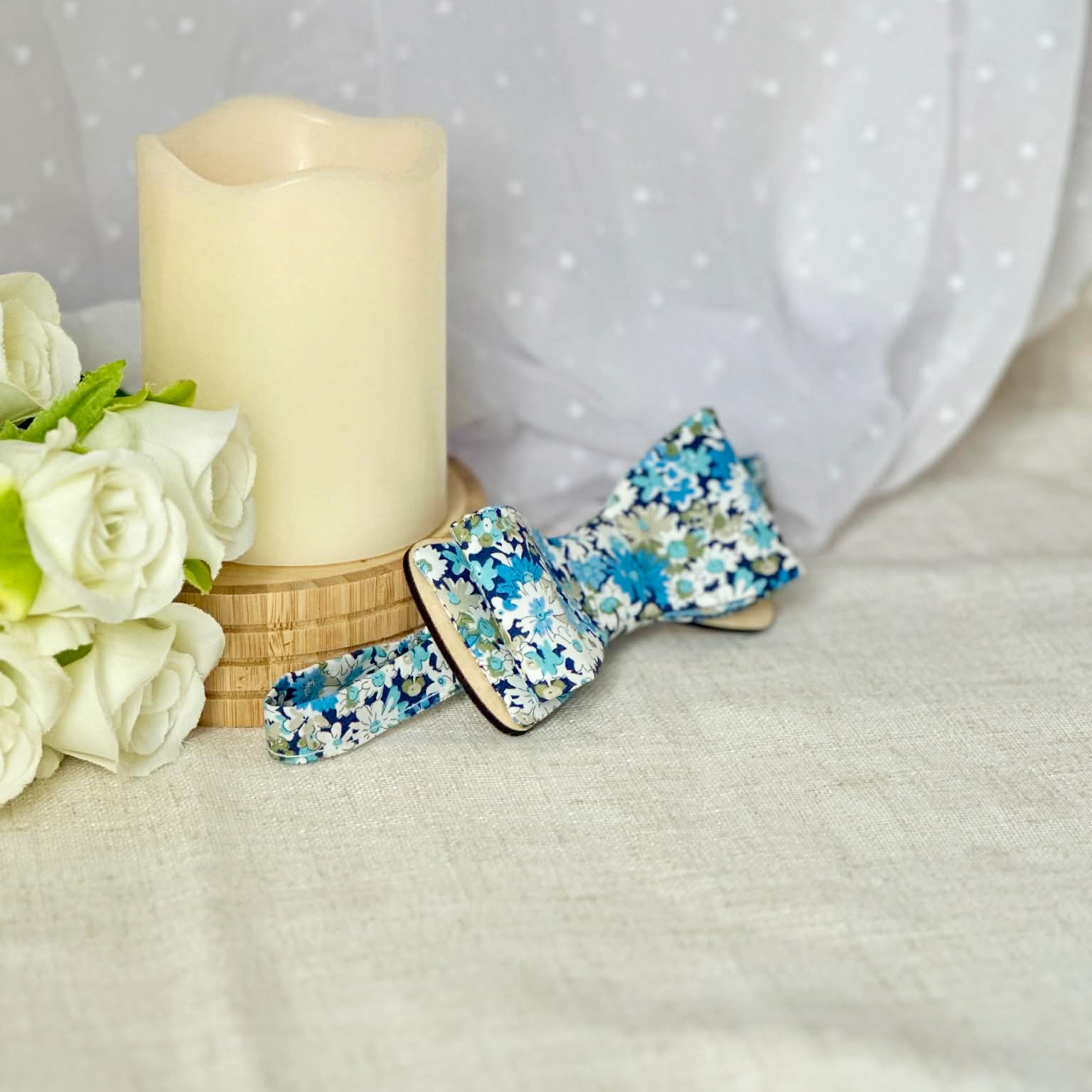 noeud papillon enfant bois liberty bleu