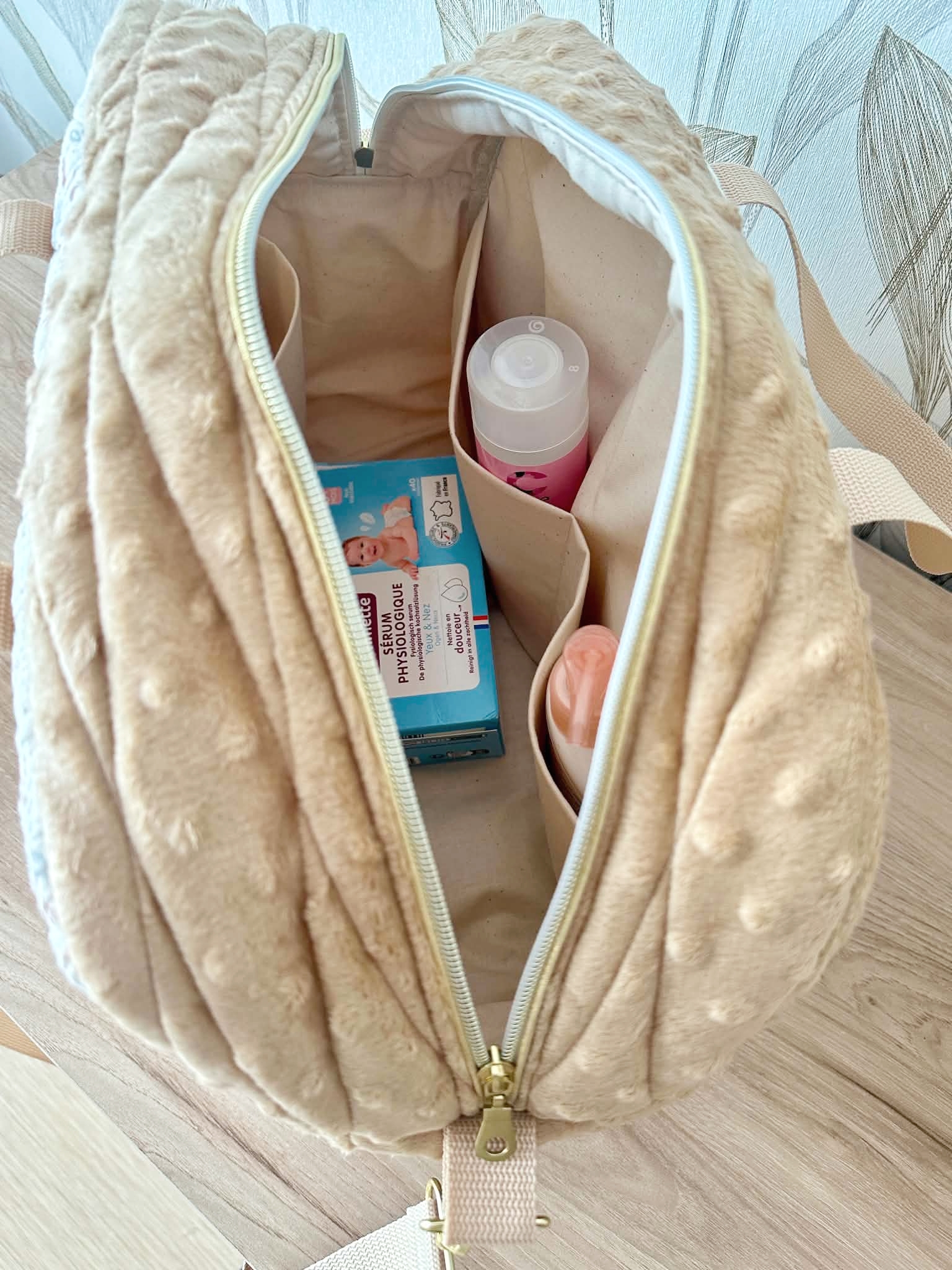 sac à langer gaze de coton matelassé cadeau maternité fait main
