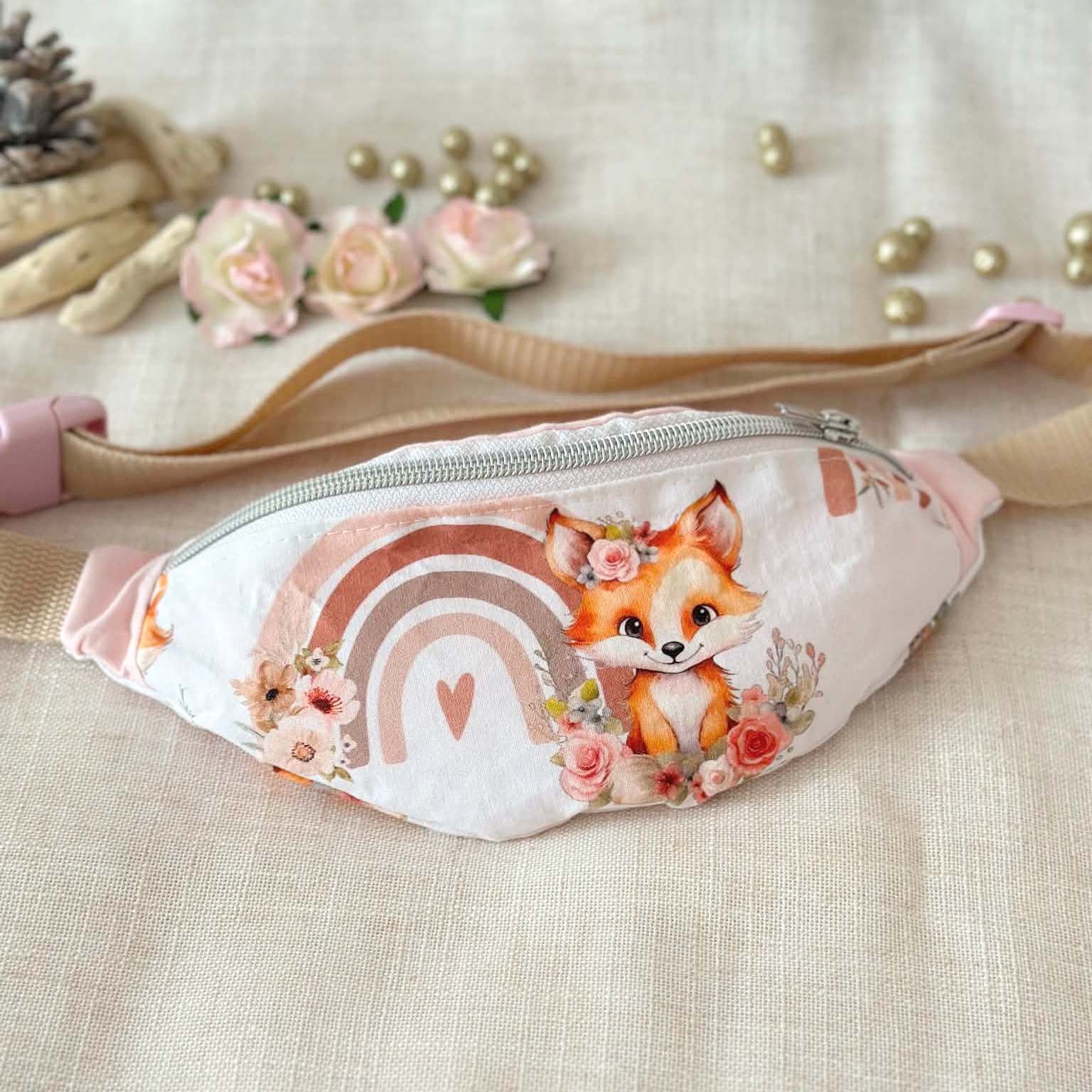 sac fille renard boheme rose personnalisé réglable cadeau madeinfrance