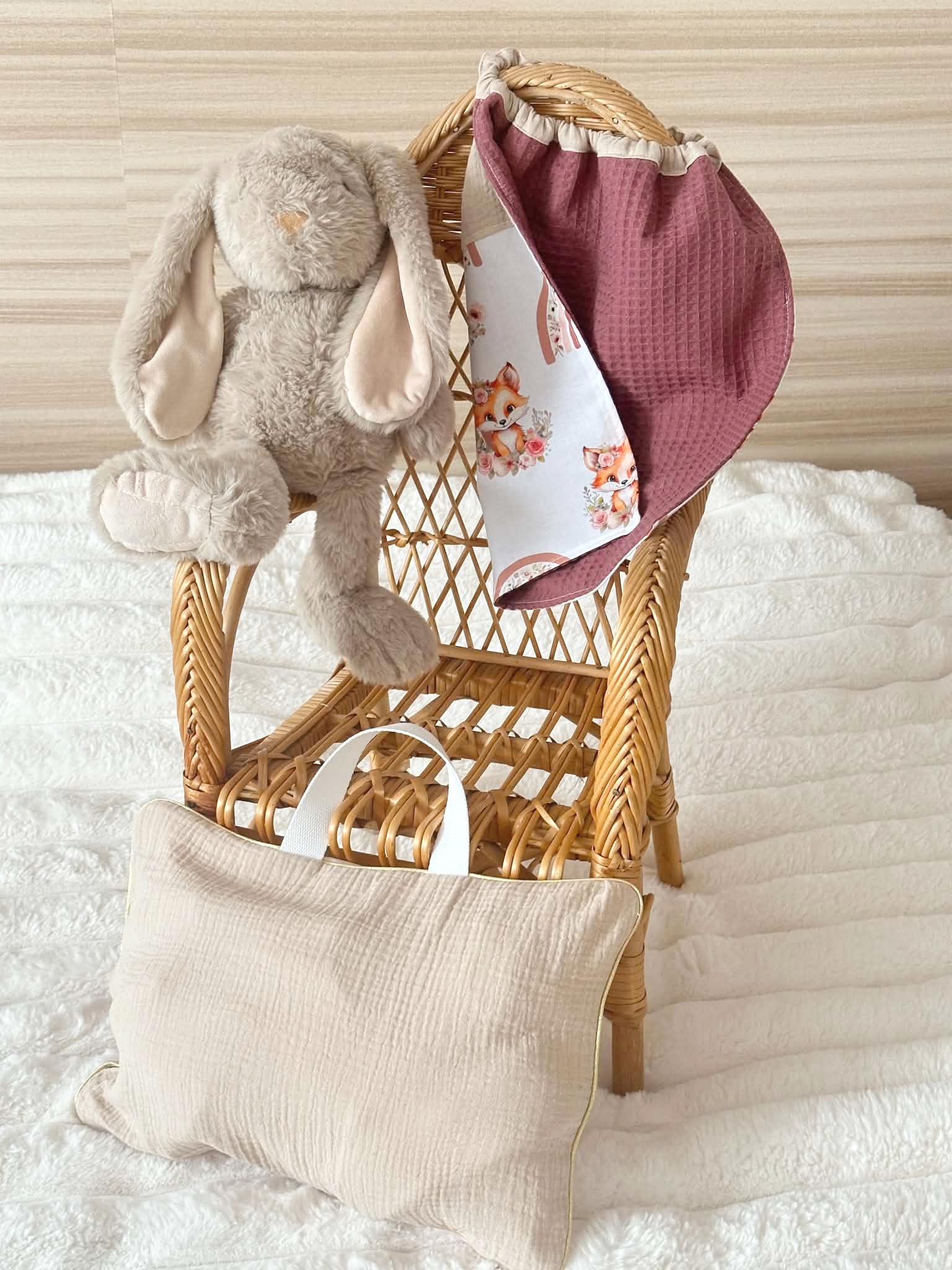 coussin sieste serviette cantine personnaliser renard boheme doucefantaisie