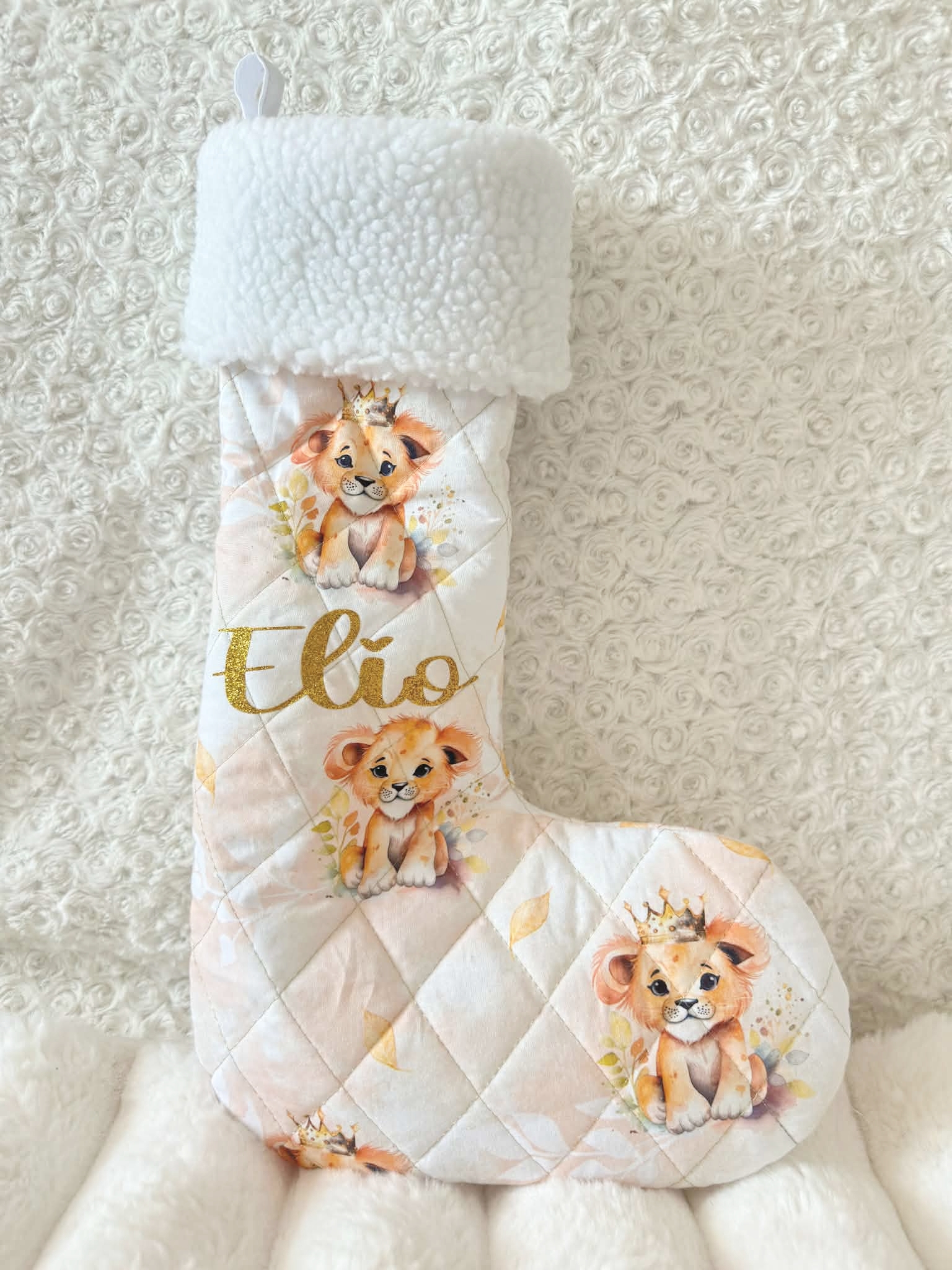 chaussette noel bébé personnalisee cadeau botte sapin fait main