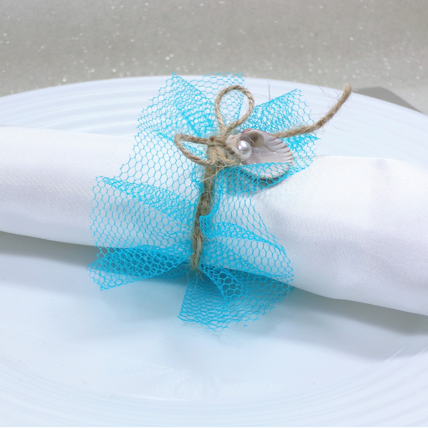 Rond De Serviette Coquillage Turquoise Mariage Bapteme Communion