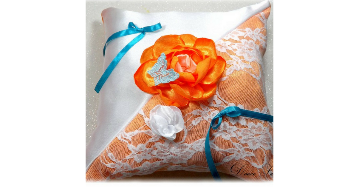 Coussin Pour Alliances Mariage - Dentelle Et Perles Fait Main - Support En Tissu Organza Pour Cérémonie Romantique