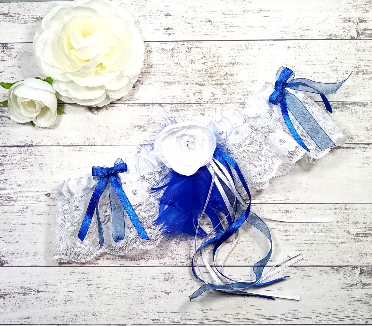 Jarretière De Mariée AWOCAN Dentelle Élastique Avec Nœud | Bleu Ornement Floral | Taille Unique