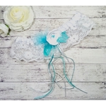 Jarretière mariée papillon plume mariage turquoise blanc personnalisé