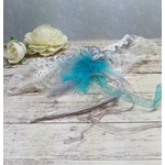 Jarretière de mariée plume dentelle turquoise blanc mariage