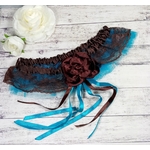 Jarretière de mariée dentelle mariage chocolat turquoise personnalisé fait main