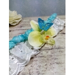 Jarretière mariage Orchidée turquoise fait main