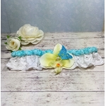 Jarretière de mariée Orchidée turquoise mariage papillon