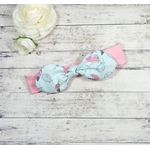 Bandeau cheveux bébé fille fait main sur mesure rose plume bleu