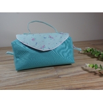 trousse toilette maquillage compartiments turquoise fait main