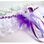 Jarretière mariage plumes fleurs fait main