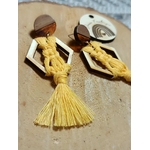 puces oreilles bohème moutarde bois macramé