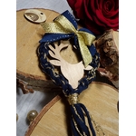 ornement noel couronne bois bleu doré macramé