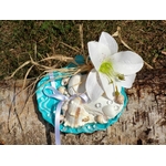 Porte alliances mariage coquillage fleurs turquoise blanc personnalisé