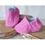 chaussons tissus bébé reversible fleurs bleu rose