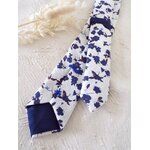 cravate fleurs bleu marine lin fait main artisanal