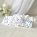 jarretière de mariée dentelle bleu pastel