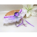jarretière mariage mauve gris blanc dentelle plumes papillon