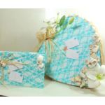 ensemble urne livre d'or mariage la mer coquillage dentelle turquoise blanc personnalisé