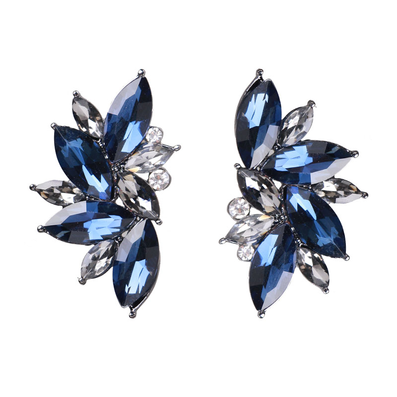 Boucles doreilles clous effet pierres de Crystal tricolores bleues noires grises