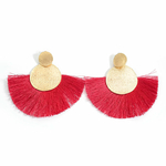 Boucles doreilles rondes or et franges rouges