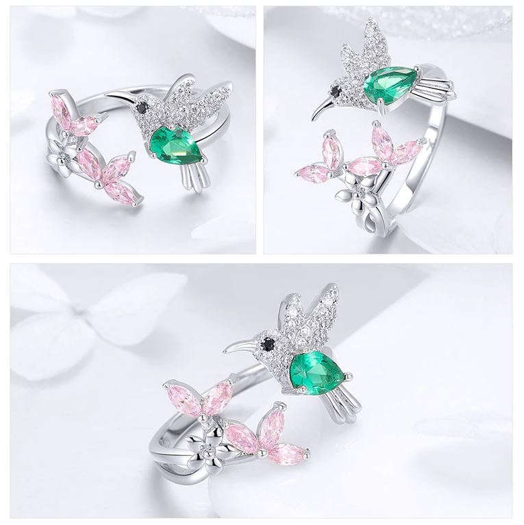 BIJOUX-ARGENT-BAGUE-COLIBRI-FLEURIE-HARMONIE-ETOILEHARMONIE-FR