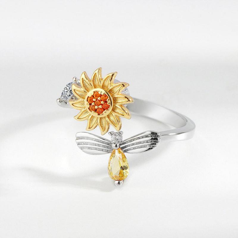 Bague ajustable tournesol petit abeille etoileharmonie