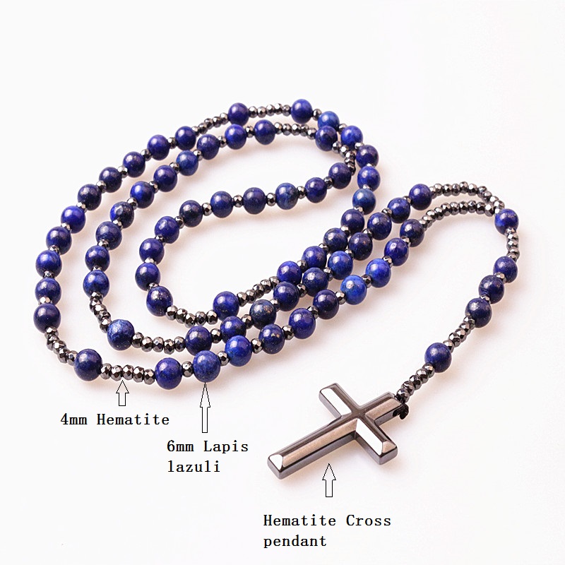 6mm-Lapis-Lazuli-pierre-perle-h-matite-croix-pendentif-collier-pour-hommes-femmes-catholique-Christ-chapelet