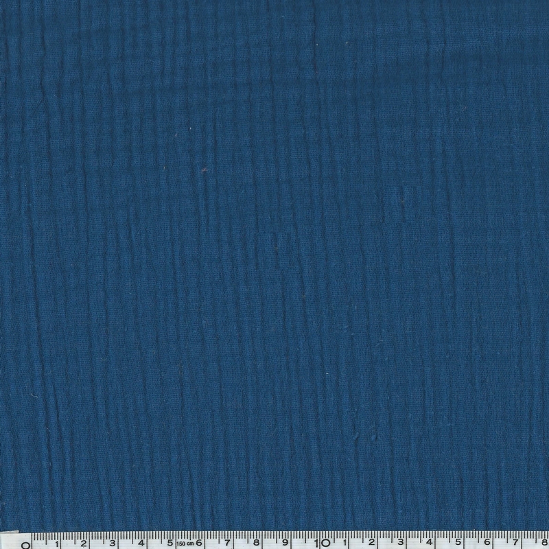 COUPON de Tissu double gaze de coton coloris indigo 90 x 135 cm
