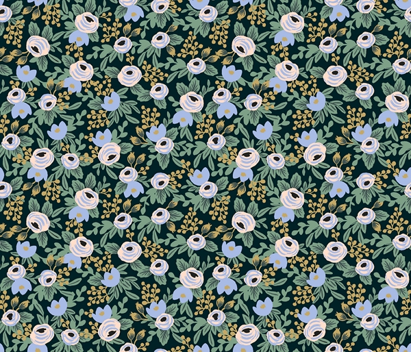 Tissu Rifle Paper Primavera petites fleurs fond foncé 20 x 110 cm