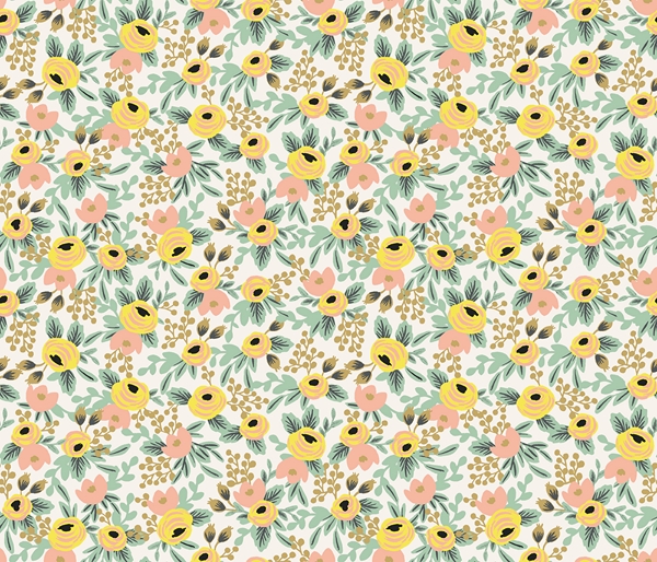 Tissu Rifle Paper Primavera petites fleurs jaunes fond clair 20 x 110 cm