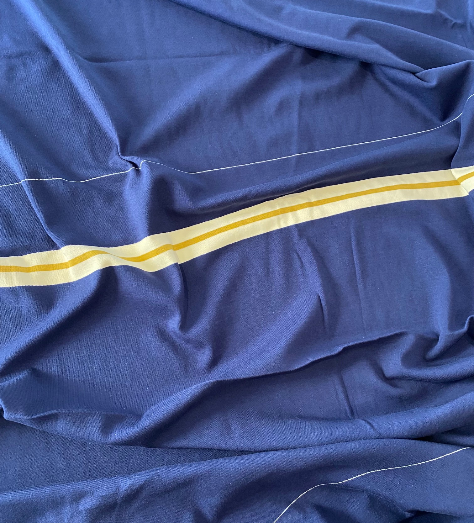 Panneau de jersey épais marine bande écru moutarde 60 x 130 cm