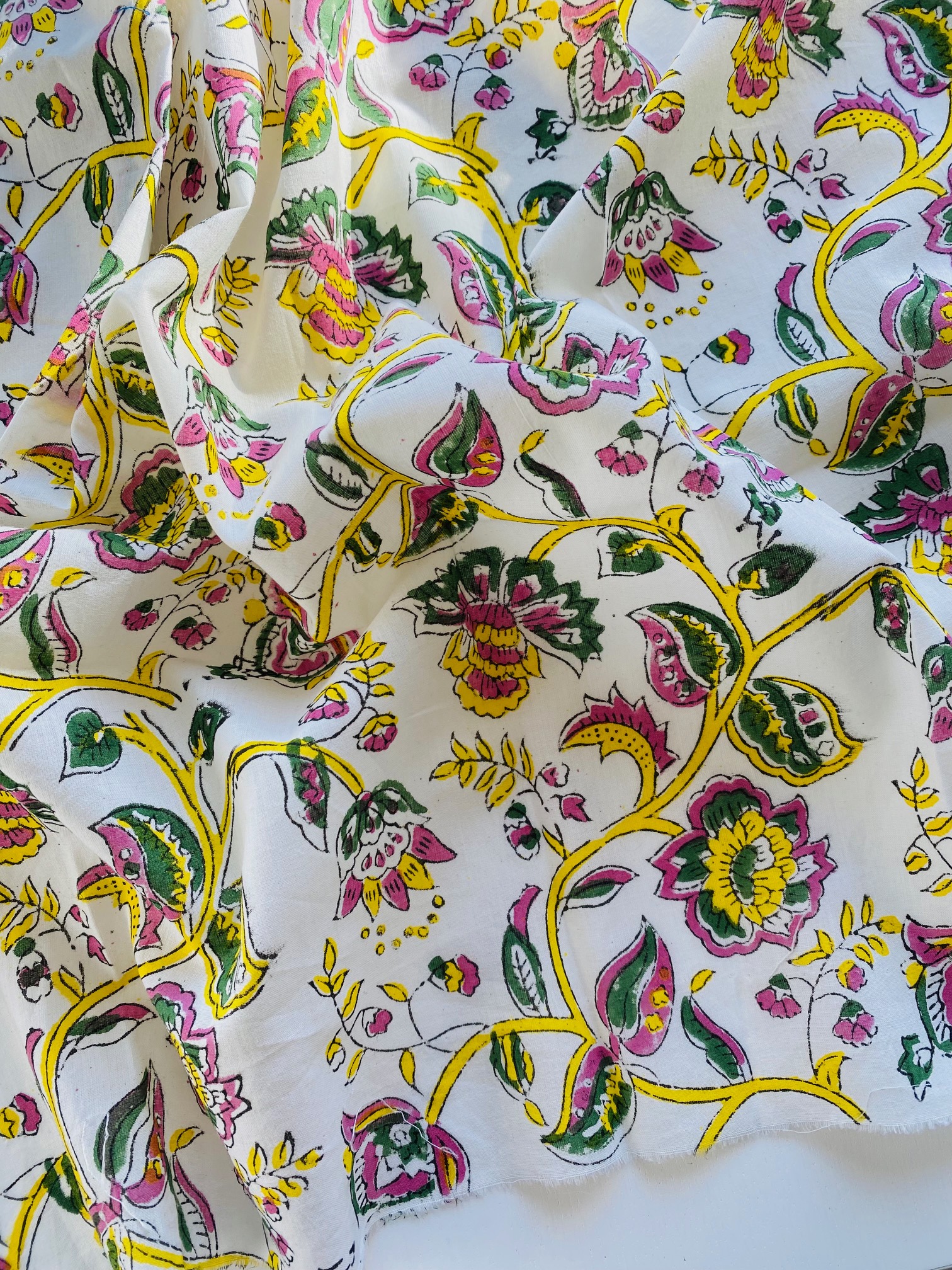 Tissu indien Holi jaune vert rose 20 x 105 cm
