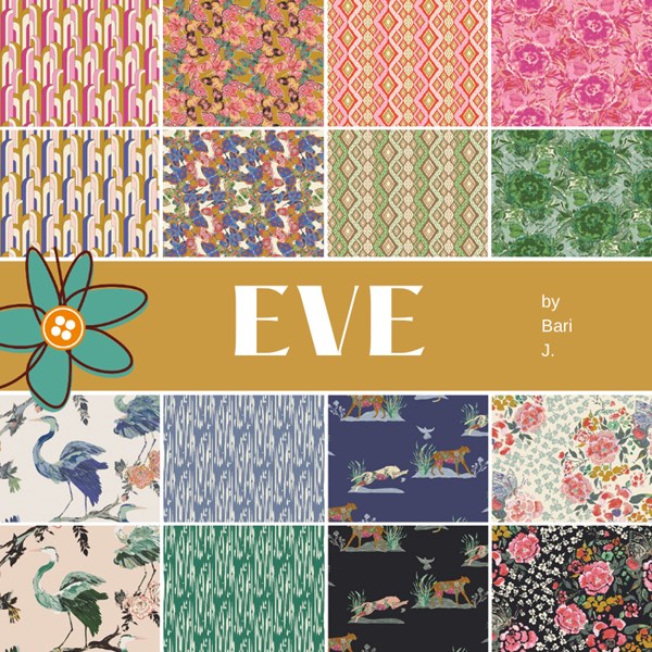 Lot patchwork layer cake de 42 carrés de 10 pouces de côté (env. 25 cm) - thème Eve