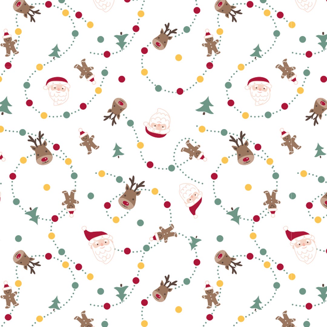 Tissu Guirlande de Noël fond blanc cassé 20 x 140 cm