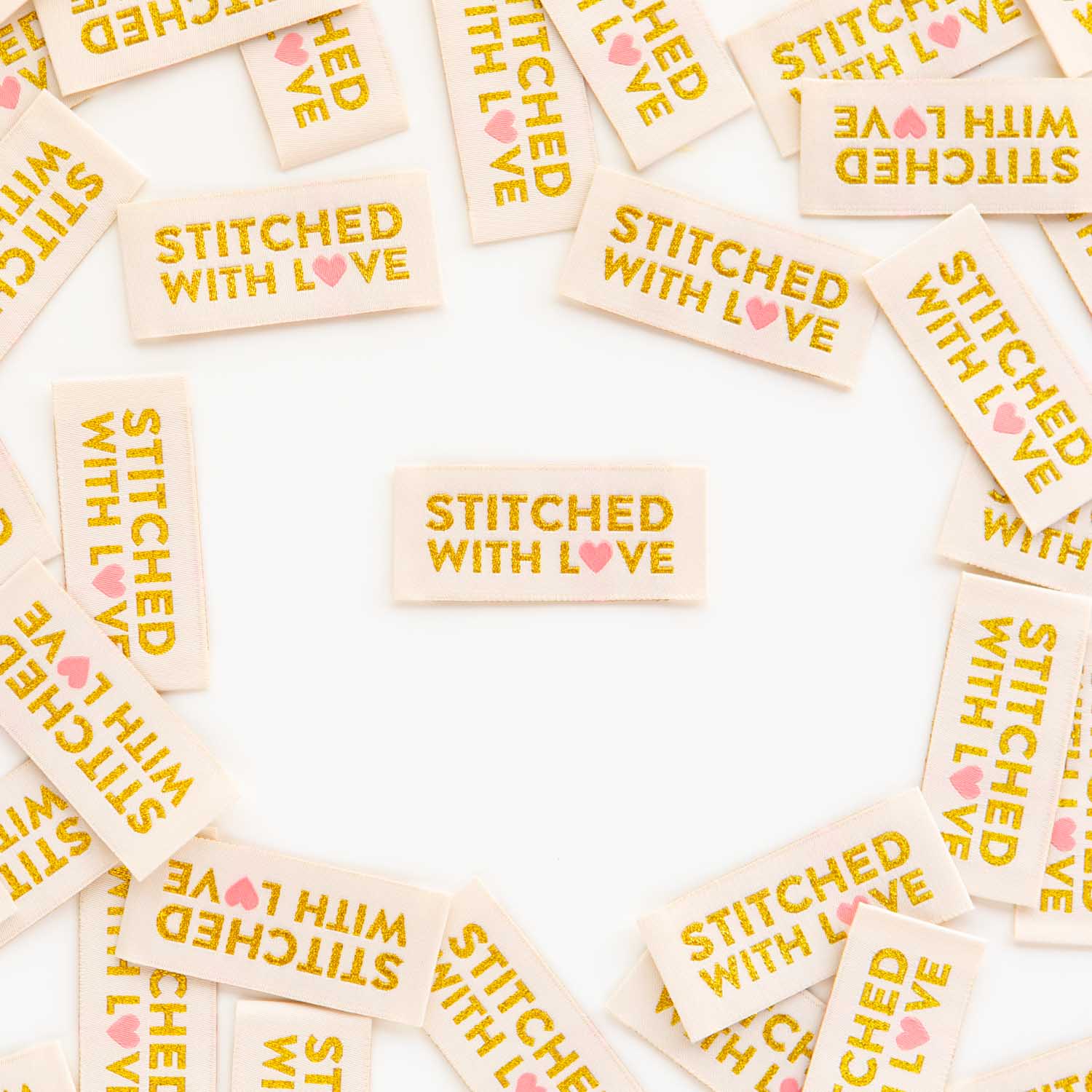 Lot de 8 étiquettes tissées - Stitched with Love