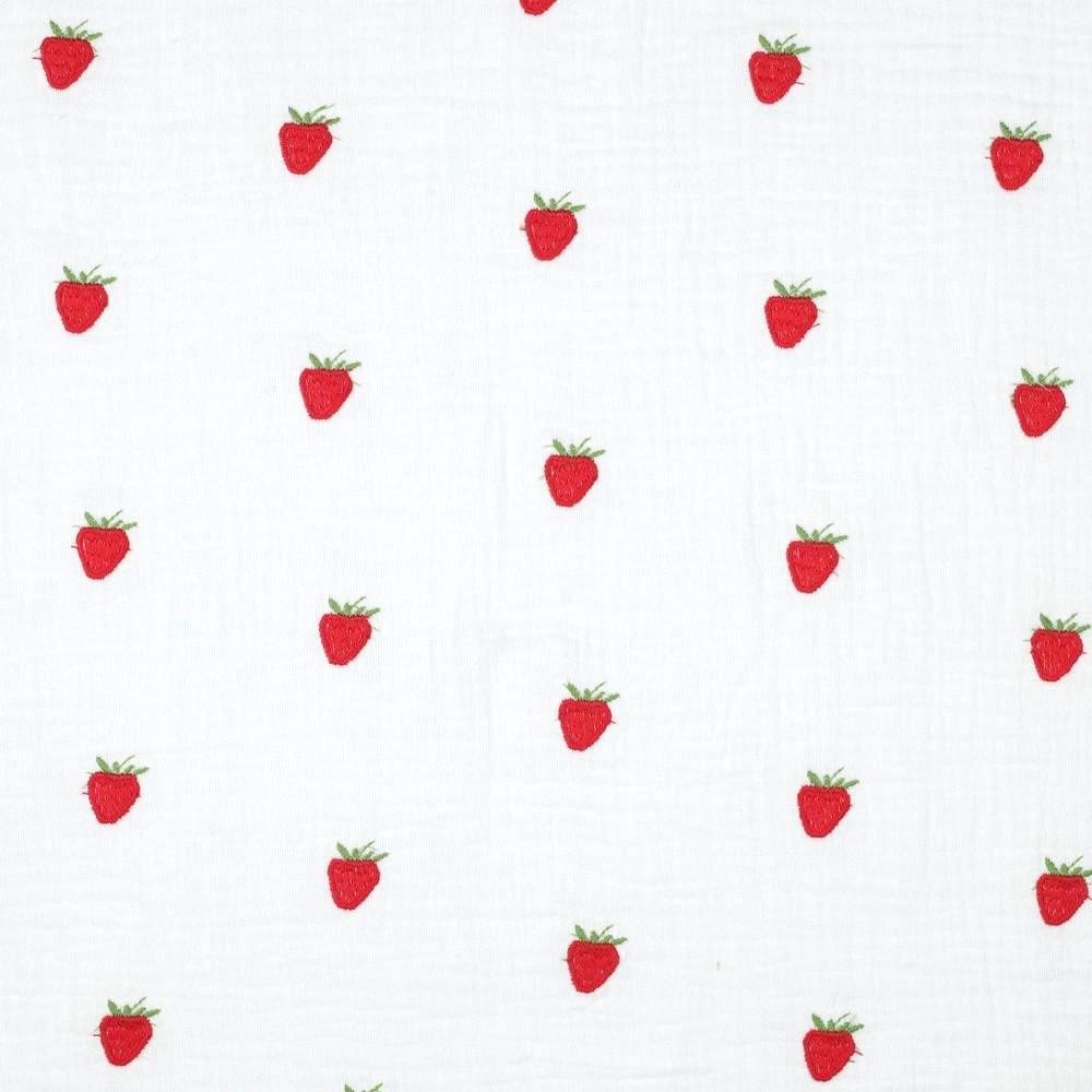 Double gaze brodée fraises 20 x 135 cm
